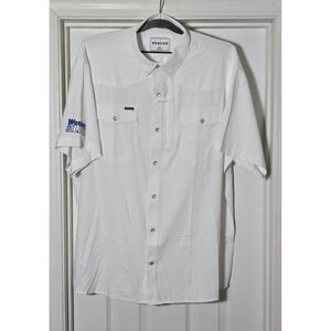 Poncho Men's Size XL White Western Pearl Snap Short Sleeve Shirt Embroidery